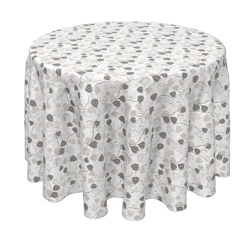 Round Tablecloth， 100% Polyester， 90 Round， Outlined Abstract Leaves