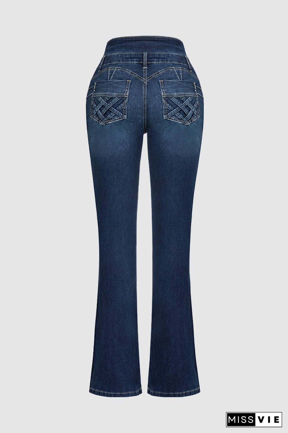 Criss Cross Pocket Detail High Rise Flare Jeans