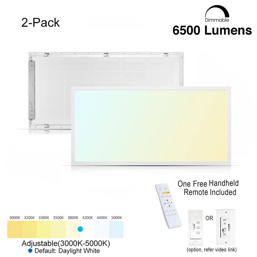 eSenLite 2 ft. x 4 ft. 6500 Lumens Integrated LED Panel Light 3000-5000K Backlit Wireless Dimmable CCT Color Changeable (2-Pack) EEFPTL2460W-RCII