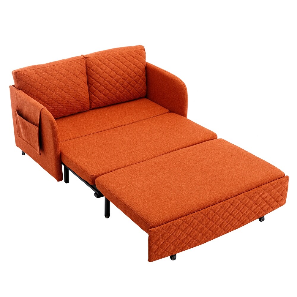 Convertible Sleeper Sofa Bed with Pull Out Bed  Pillows   Side Pockets Velvet Loveseat Recliner Bed Futon Sofa for Living Room