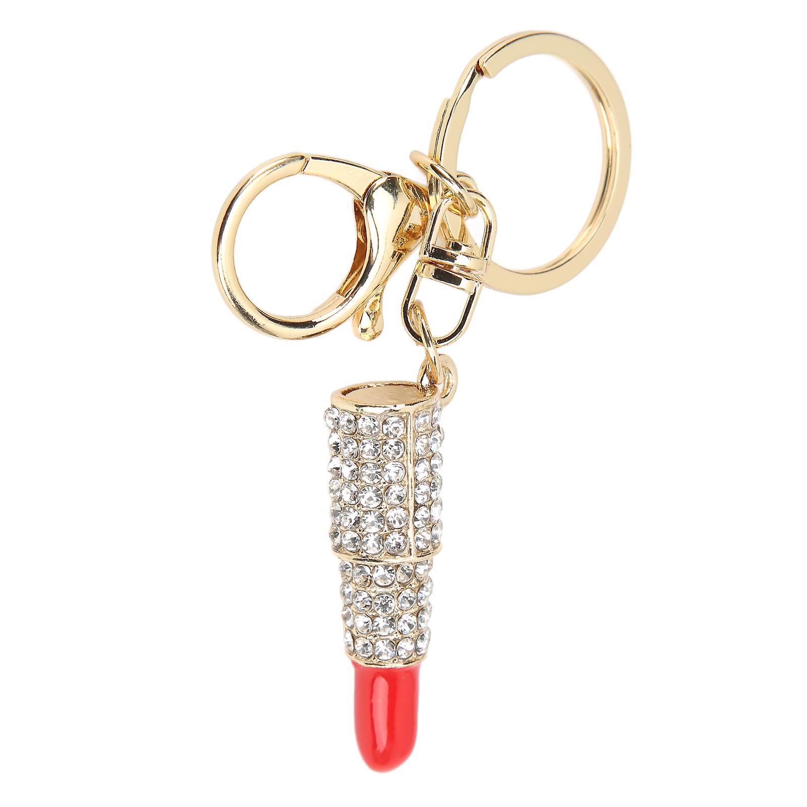 Keychain Pendant Mini Lipstick Shape Elegant Rhinestone Keychain For Car Pendants Bag Decoration Giftred