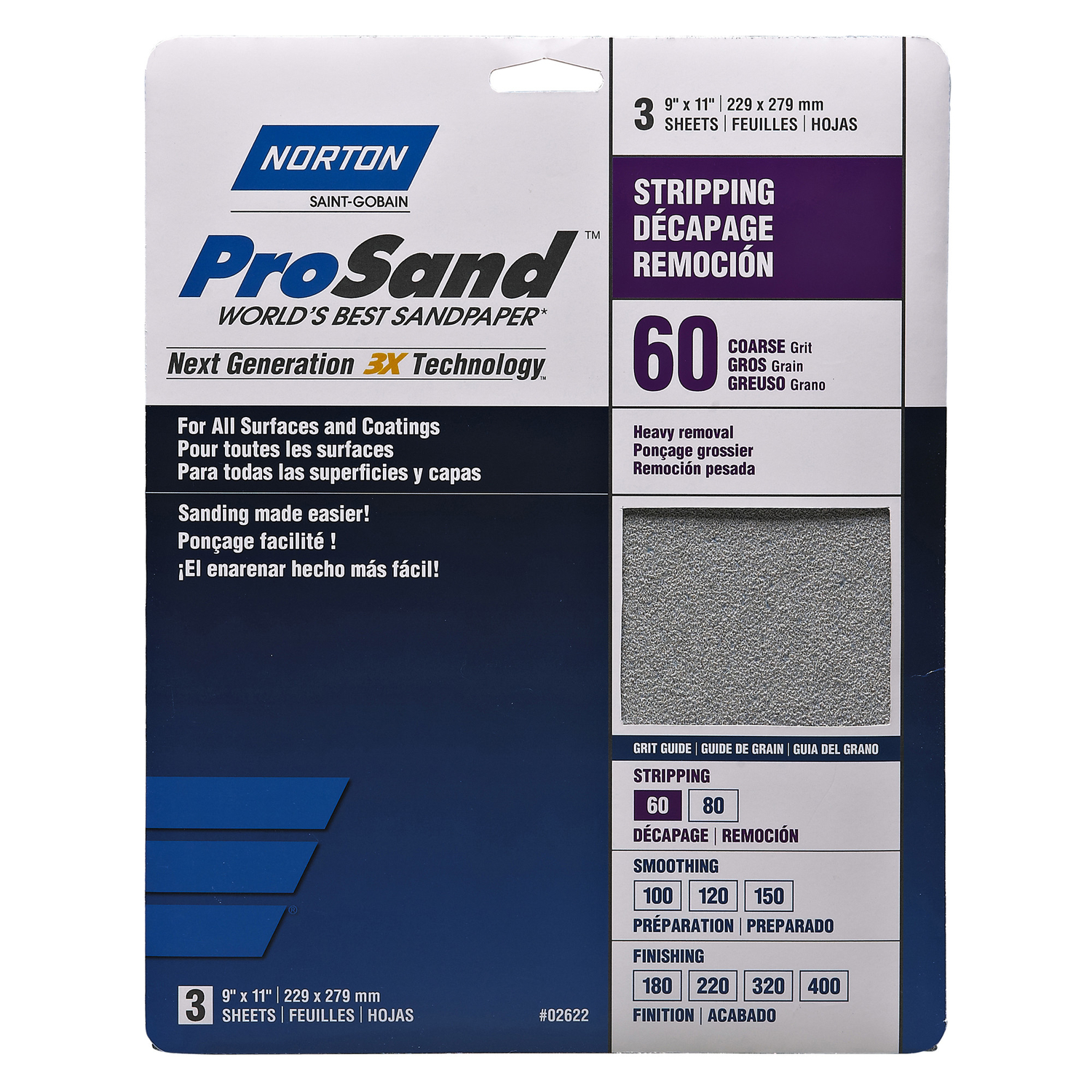 Norton ProSand 11 in. L X 9 in. W 60 Grit Aluminum Oxide Sandpaper 3 pk