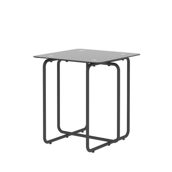 Modern Style Square Side Table with Glass Tabletop and Metal Legs