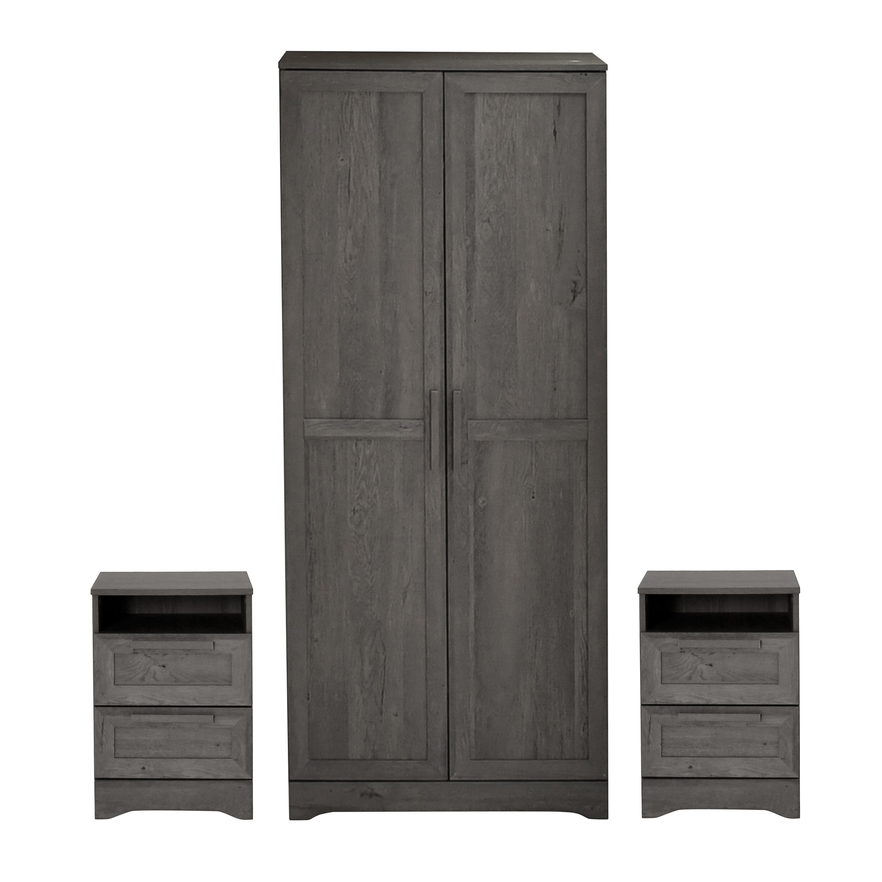 Broxon Rustic 3 Piece Wardrobe and 2 Drawer Nightstand Bedroom Set