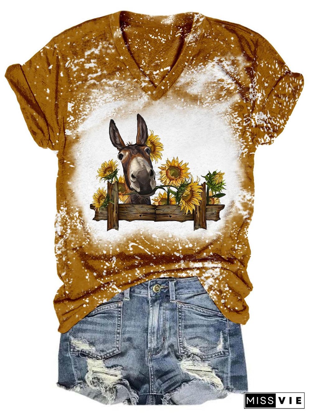 Sunflower Donkey Tie Dye V Neck T-Shirt