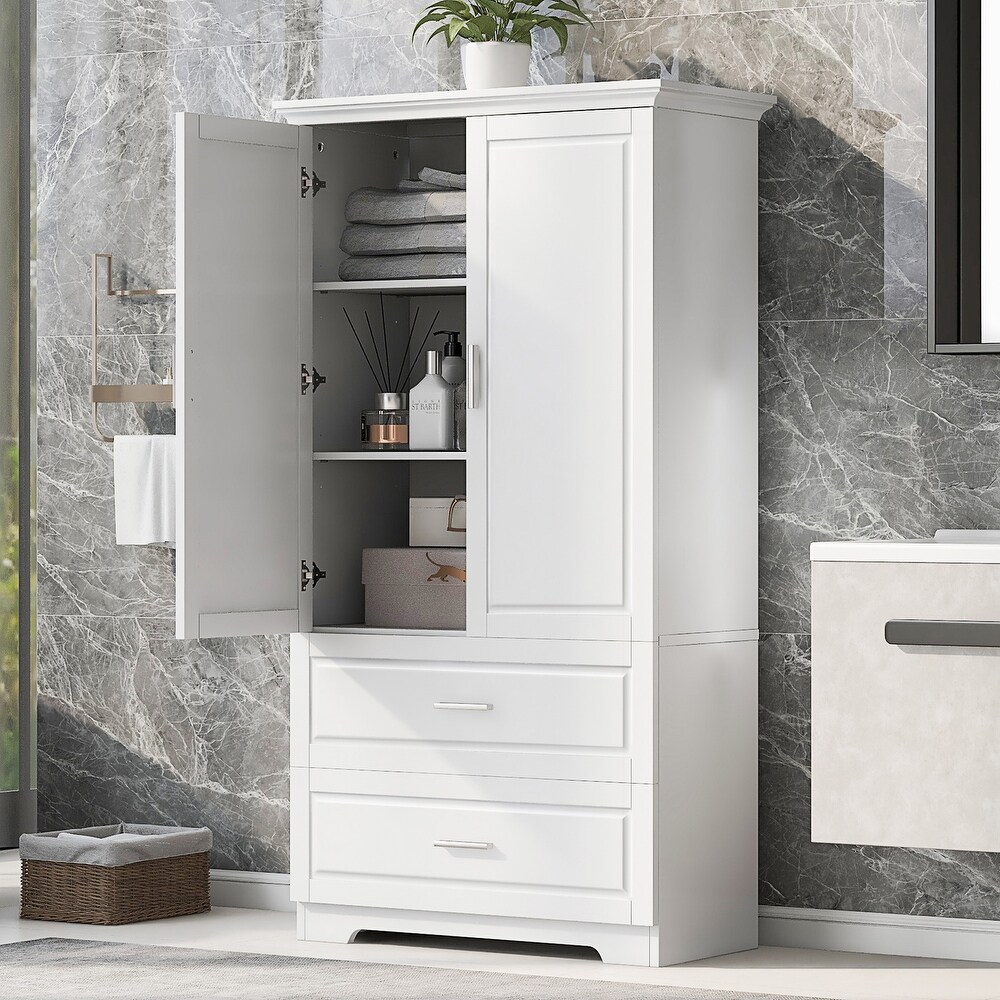 Tall Bathroom Storage Cabinet with Two Doors and Drawers