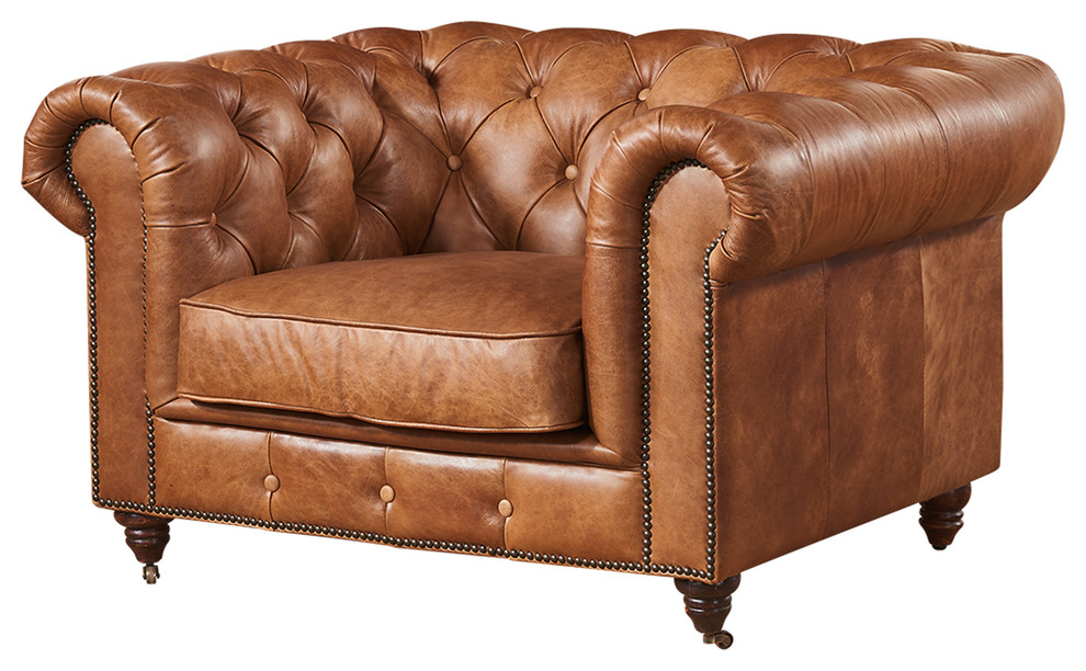 Leather Chesterfield Arm Chair   Traditional   Armchairs And Accent Chairs   by Crafters and Weavers  Houzz