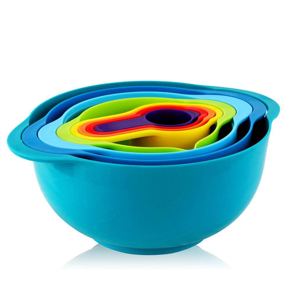 MegaChef 8-Piece Plastic Assorted Colors Mixing Bowl Set with Measuring Cups 985111721M