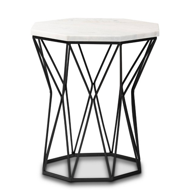 Venedict Metal End Table With Marble Tabletop Black Baxton Studio