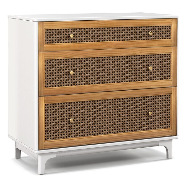 Costway 3-Drawer Rattan Dresser Modern Closet Chest Storage Cabinet - - 38002681