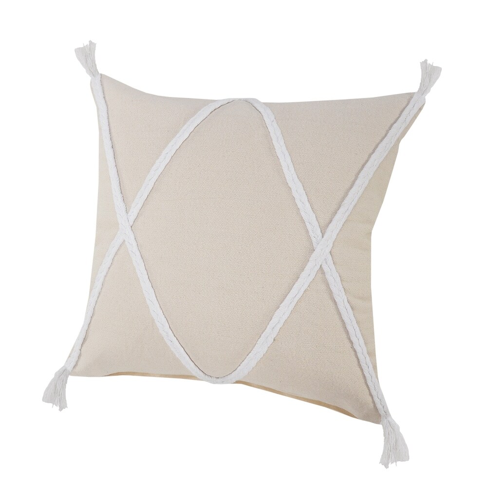 LR Home Coastal Geometric Braided and Tasseled Throw Pillow