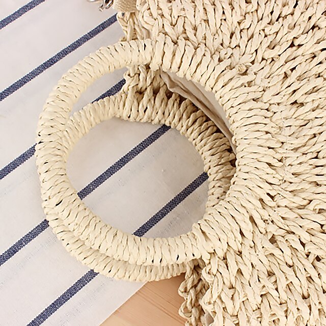 Women's Handbag Crossbody Bag Straw Bag Straw Holiday Beach Large Capacity Breathable Solid Color Folk off white khaki