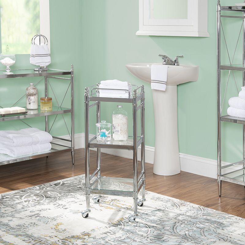 Linon Pinnacle Chrome Finish Bathroom Cart