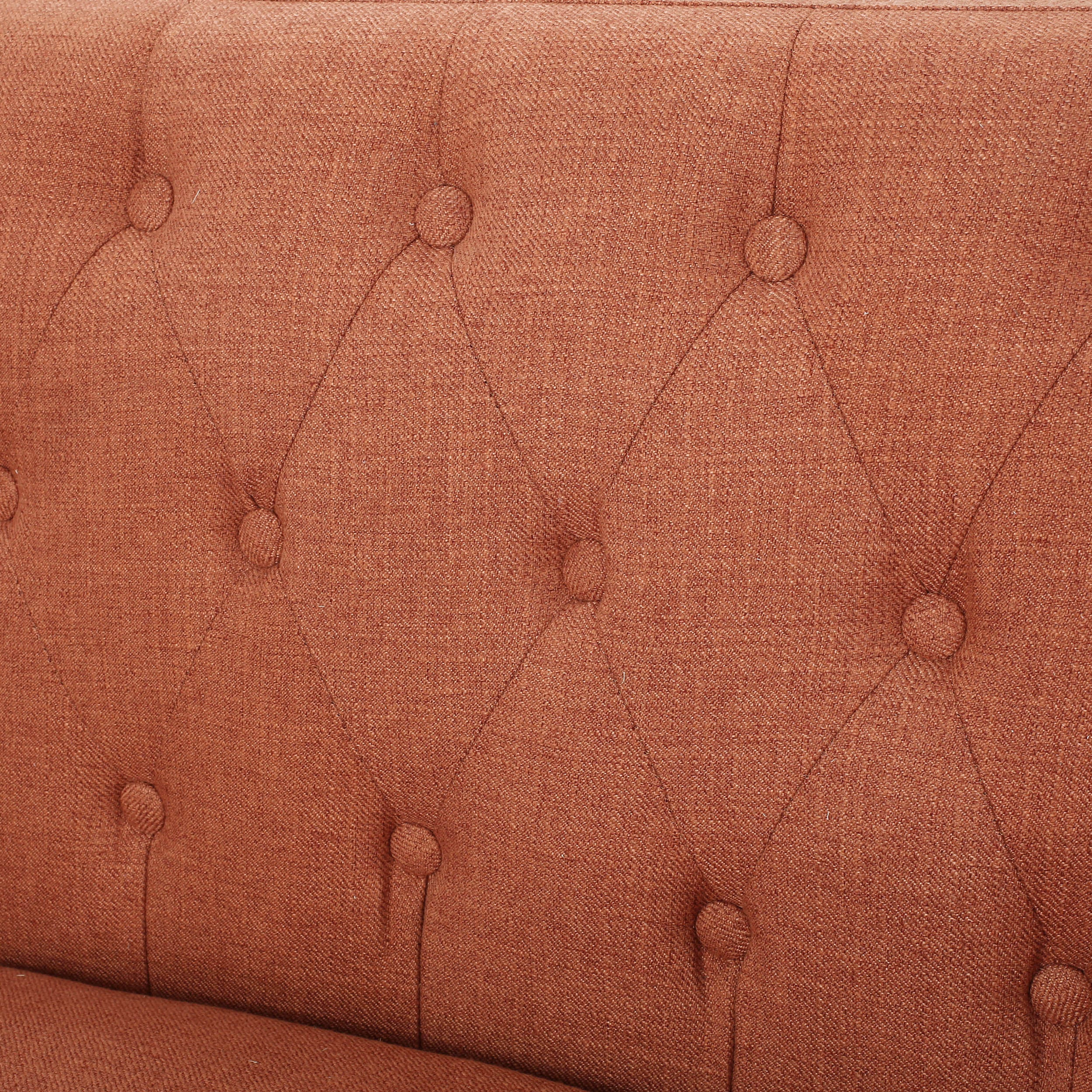 Noble House Petite Fabric Tufted Sofa, Burnt Orange