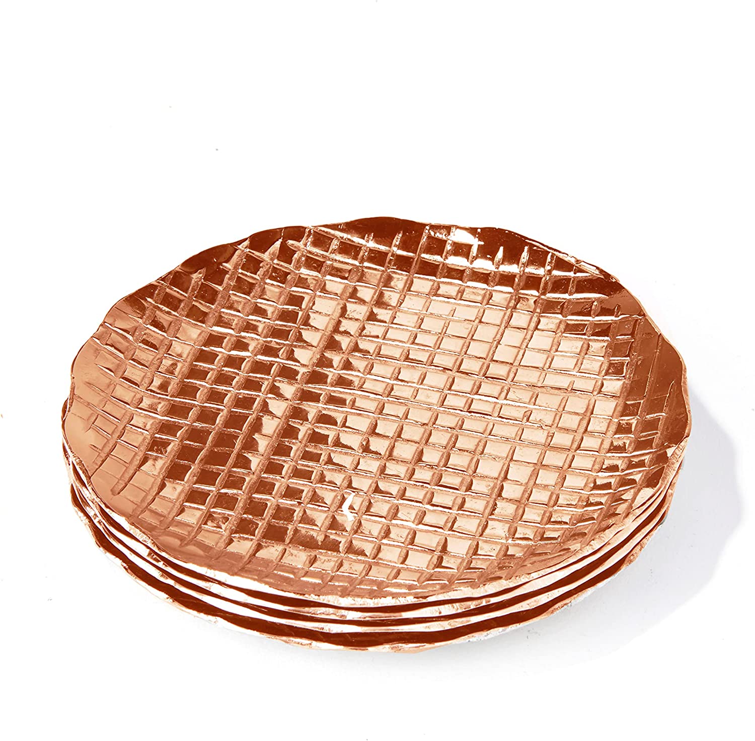 American Atelier Glass Drink Coasters Set of 4 Beverage Coaster with Elevated Rim， 4.52”， Copper