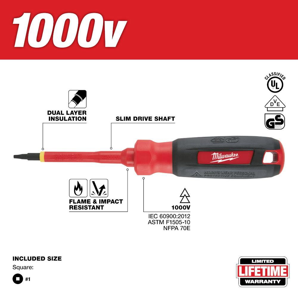 Milwaukee #1 Square 3 in. 1000V Insulated Screwdriver 48-22-2251 from Milwaukee