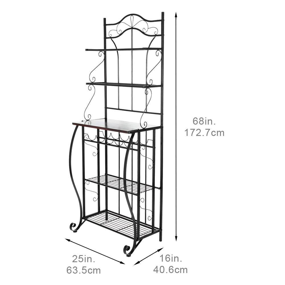 Zimtown 5-Tier Multifunctional Kitchen Baker's Rack with 5-Bottle Wine Rack Holder， Microwave Oven Stand Cart，Kitchen Island Utility Storage Shelf Organizer，Black