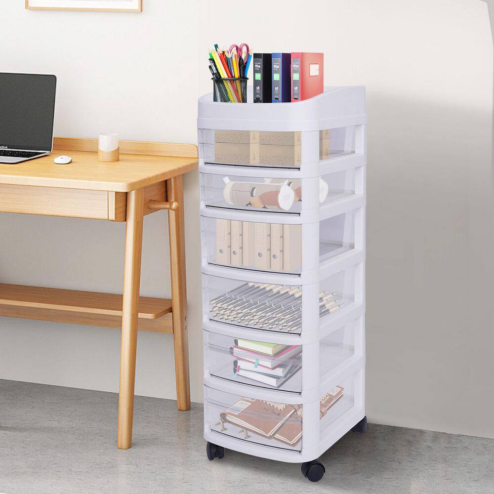 YIYIBYUS 6-Tier Plastic 4-Wheeled Rolling Storage Cart with 6 Drawers Containers Bins in White HG-LYF6168-251