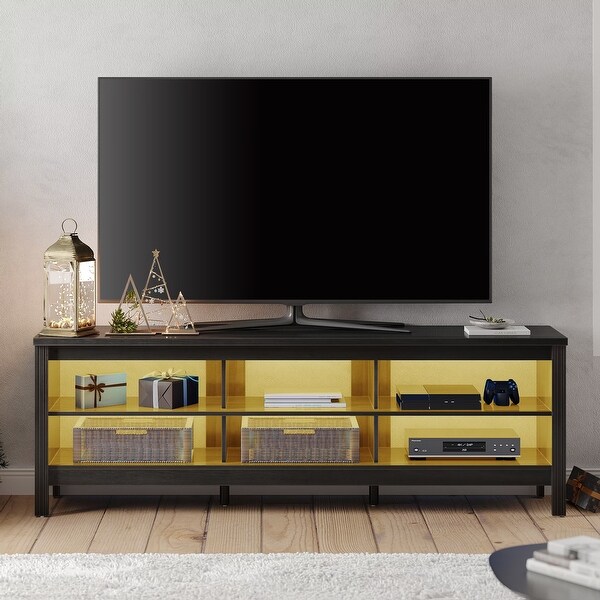 LED TV Stand for 65-75 Inch TV， TV Console with Warm White LED Light