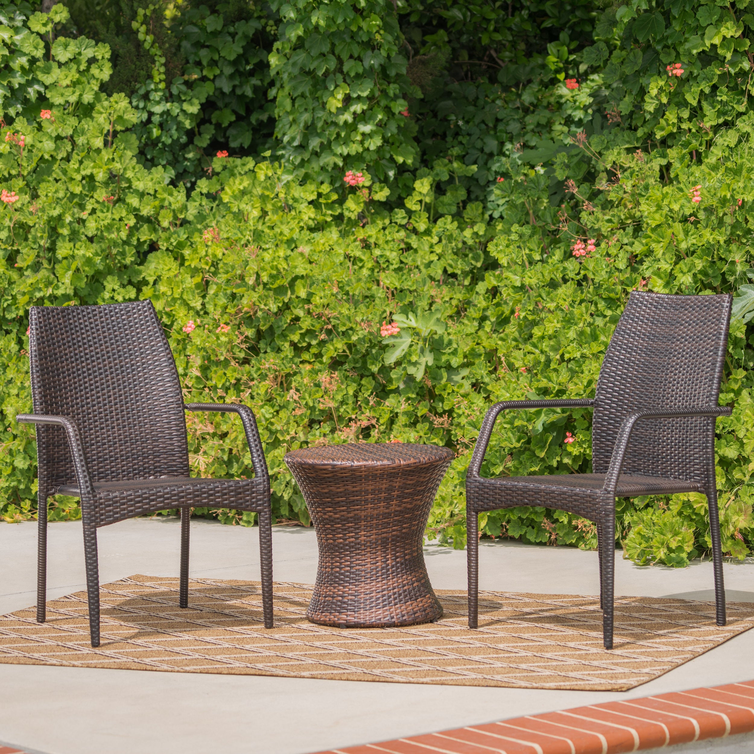 Dawson Outdoor 3 Piece Multi-brown Wicker Stacking Chair Chat Set