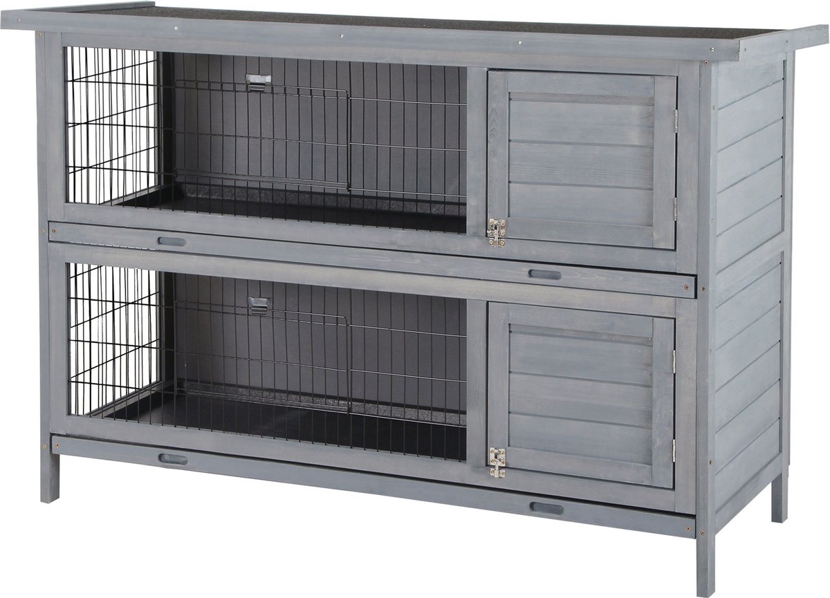 PawHut Raised Compact Dual Outdoor Wooden Rabbit Hutch