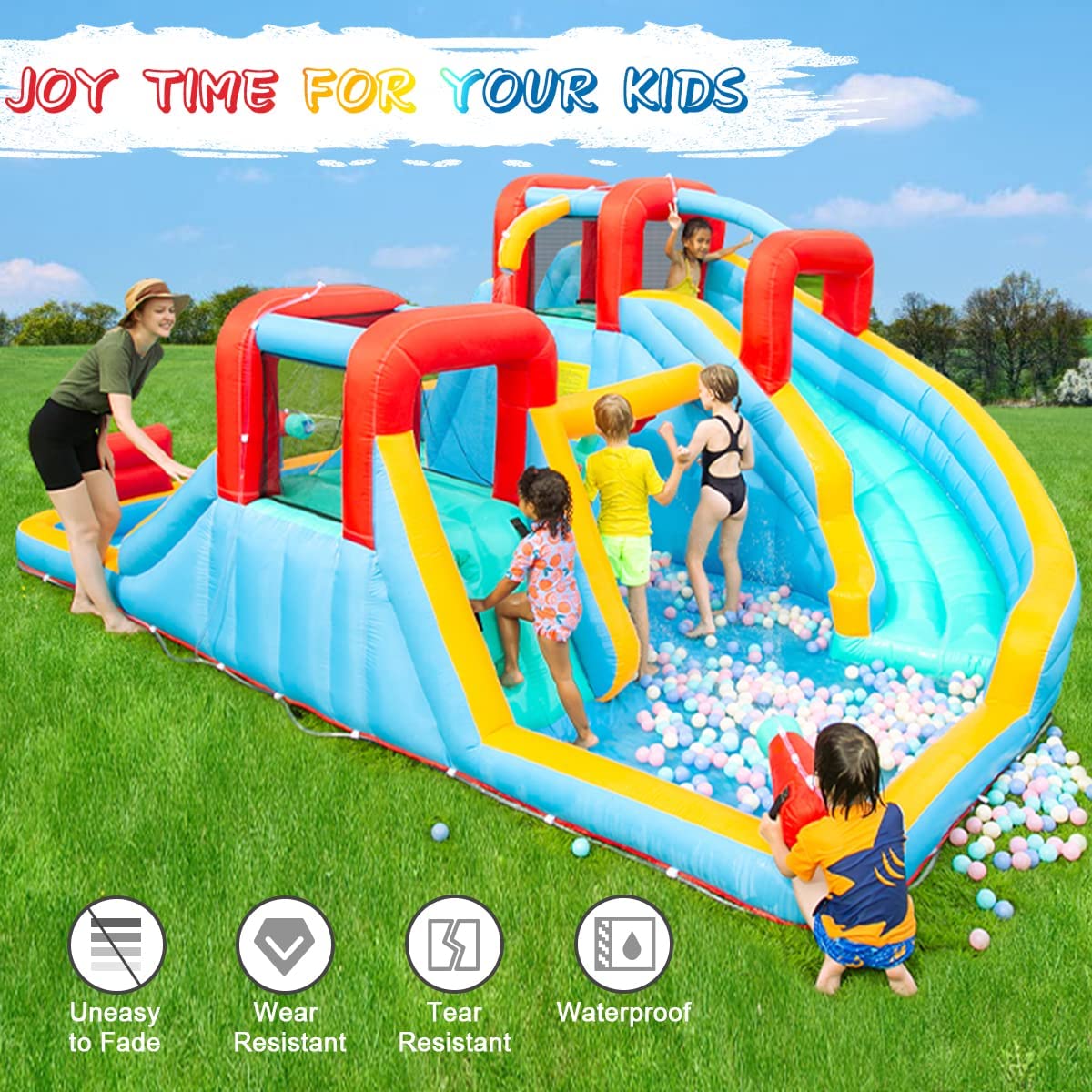 Inflatable Bounce House,Bouncy House with Slide and 750W Air Blower, Kids Bouncy Castle for Outdoor Backyard