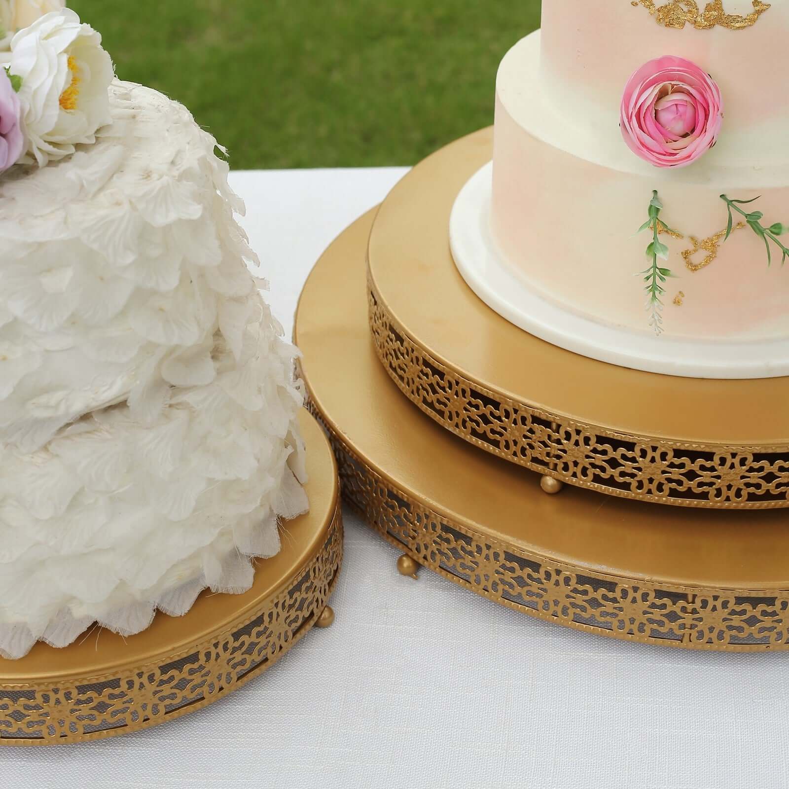 Gold Metal Fleur De Lis Round Pedestal Cake Stands, Cupcake Dessert Display Stand Table Centerpiece - 16