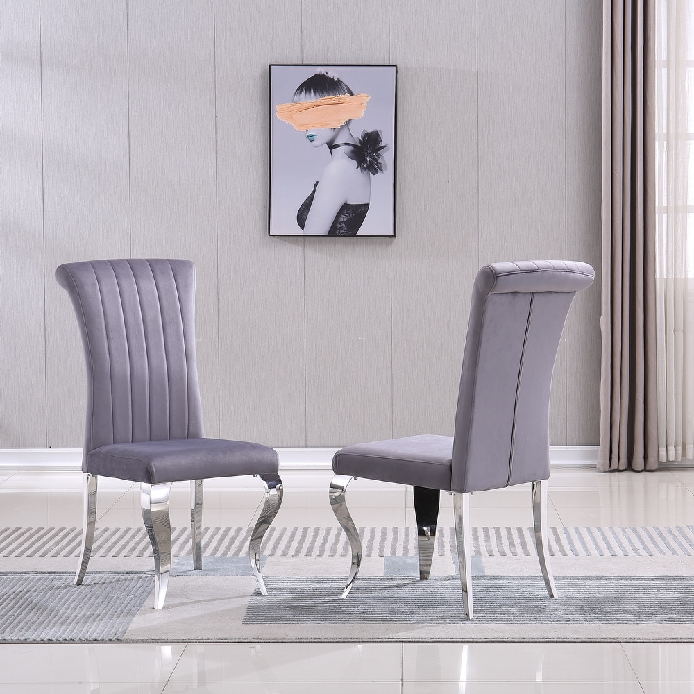 Modern Velvet Dining Chairs Set of 2  Upholstered Accent Armless Chairs with Stripe Backrest