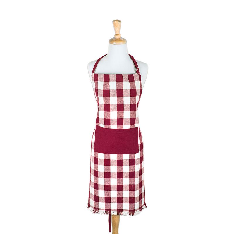 32 Wine Red and White Checkered Adjustable Heavyweight Fringe Chef Apron with Pocket