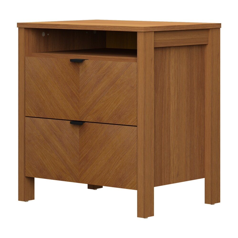 GALANO Weiss 2 Drawer Amber Walnut Nightstand 22.7 in. x 20.9 in. x 15.7 in.