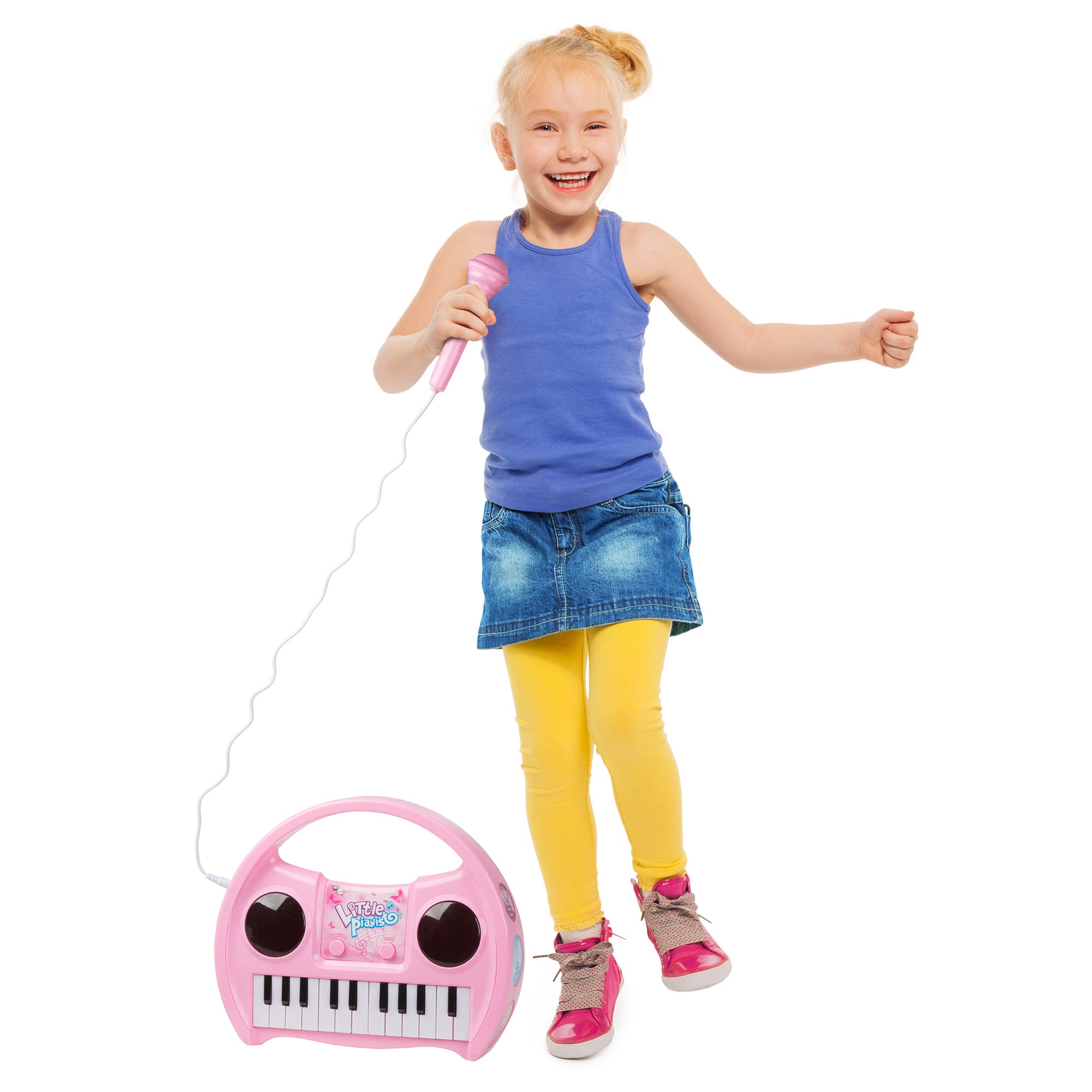 Hey Play Kids Karaoke Machine with Microphone and Musical Keyboard (Pink)