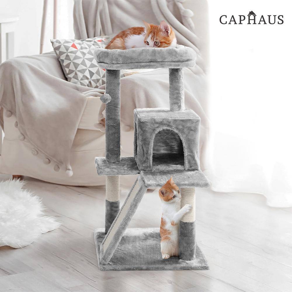 CAPHAUS 37 in. Beige Cat Tower for Indoor Cats, Modern Cute 37 in. Small Cat Tree with Widened Perch PHFC-BH381901-BG