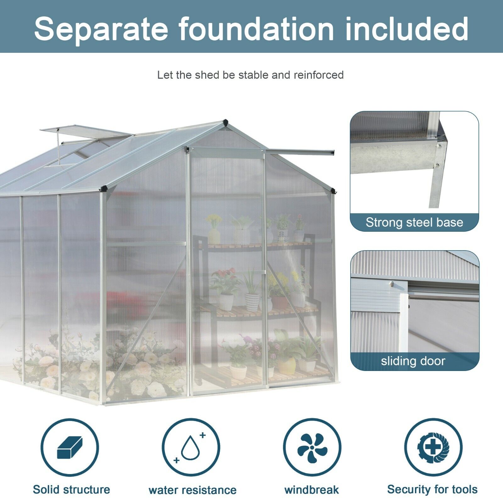 8 x 6 ft Walk-in Plant Greenhouse Kit Polycarbonate Garden Backyard Alu Cold Frame Window