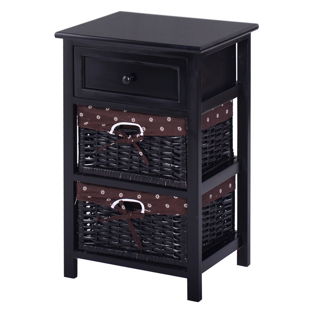 Costway Black Night Stand 3 Tiers 1 Drawer Bedside End Table Organizer