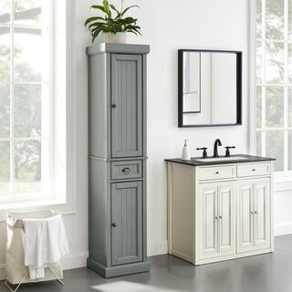 CROSLEY FURNITURE Seaside 16 in. W x 14 in. D x 72 in. H Linen Cabinet in Gray CF7019-GY