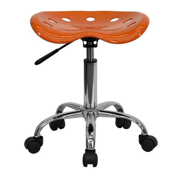 Offex Vibrant Orange Tractor Seat and Chrome Stool - 17''W x 15''D x 20.25'' - 25.75''H