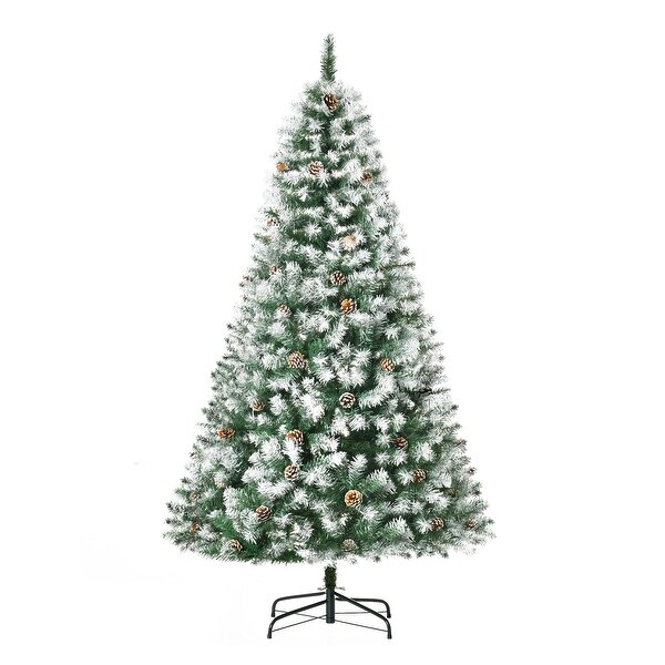 HOMCOM 6 ft. Flocked Christmas Tree with Pine Cones，PreDecorated Christmas Tree with Stand，Fir Christmas Tree