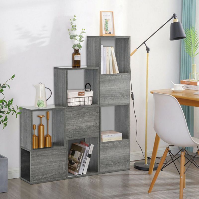 Hivago Freestanding Display Shelf for Living Room-Gray