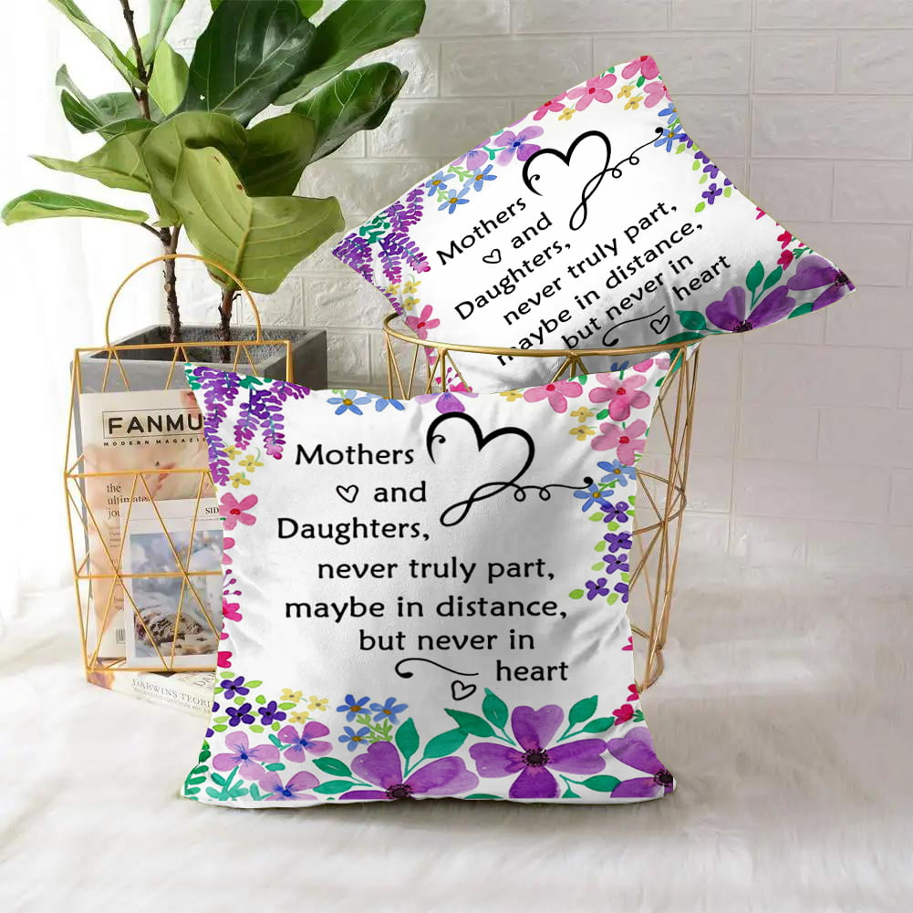 Wajade Mother Gift from Daughter,Mothers Pillow Cover Mothers and Daughters, Never truly Part, Reminder Gift for Mother, Cotton Linen Decorative Cushion Pillowcase 18