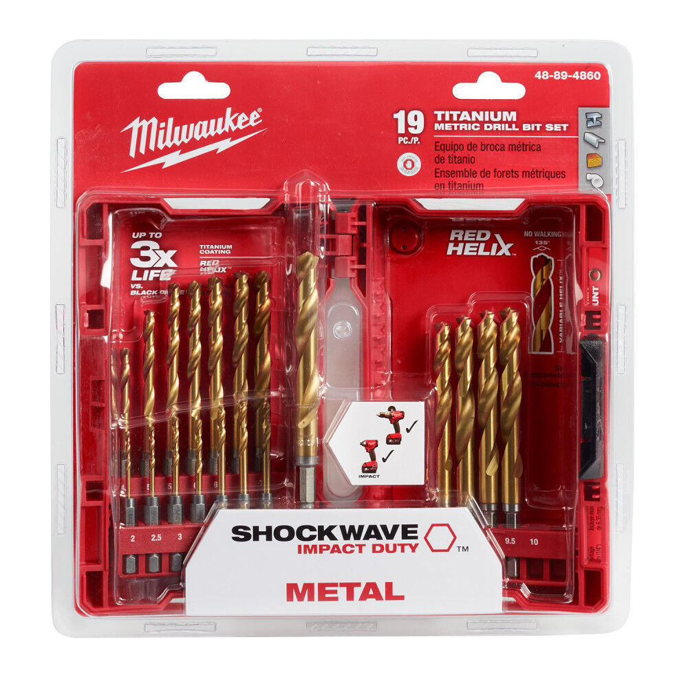 MW SHOCKWAVE Impact Duty RED HELIX Titanium Metric Drill Bit Set 19PC 48-89-4860 from MW