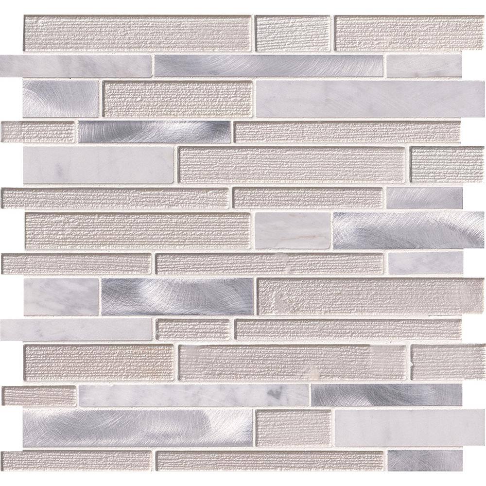 MSI White Wave Interlocking 11.75 in. x 12.5 in. Mixed Multi-Surface Metal Look Wall Tile (20 sq. ft.Case) SGLSMTIL-WHTWA