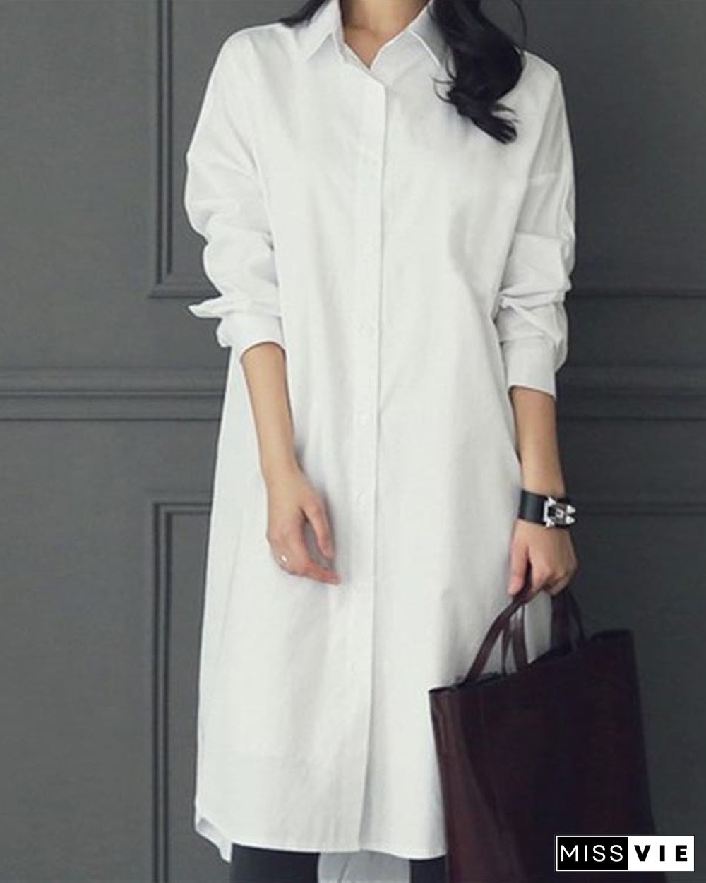 Casual Mid-length Loose Long-sleeved Shirt Dress