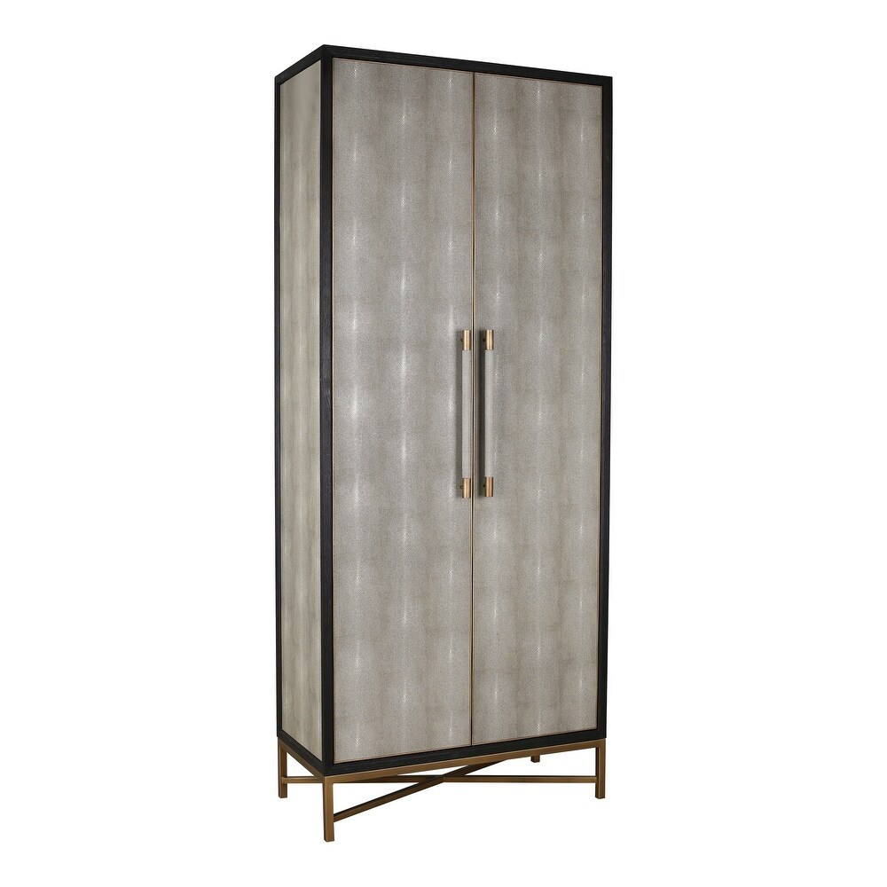 Aurelle Home Milton Solid Oak   Brass Tall Cabinet