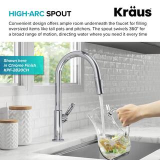 KRAUS Oletto Single Handle Pull-Down Kitchen Faucet in Matte BlackSpot Free Black Stainless Steel KPF-2820MBSFSB