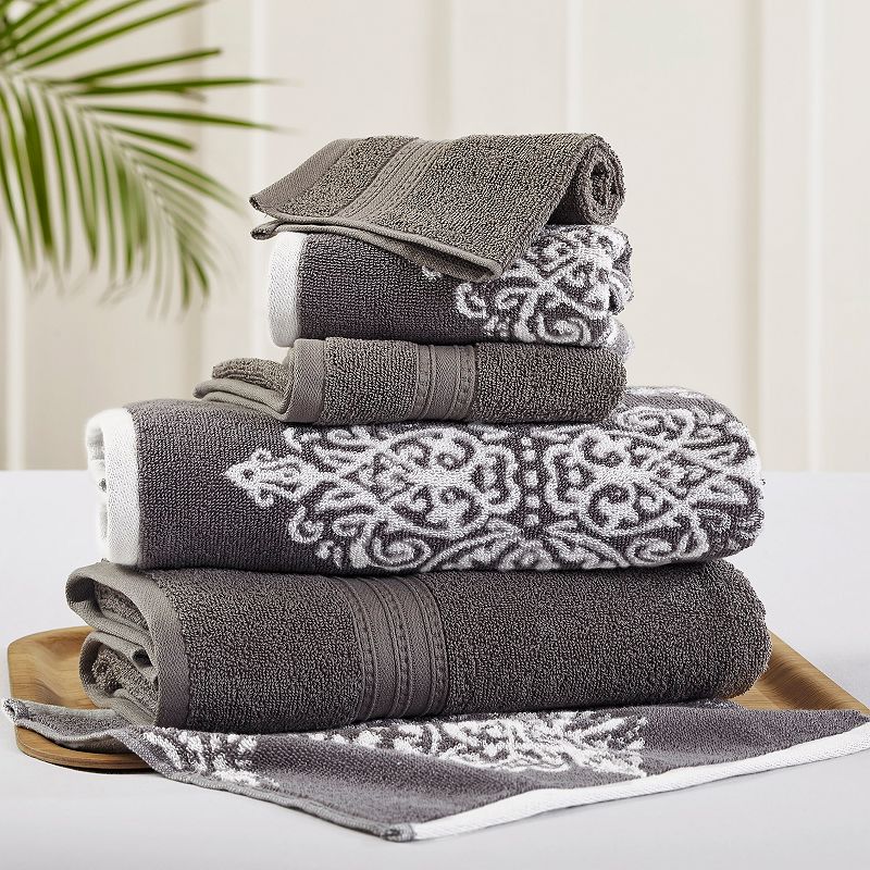 6-piece  Damask Reversible Jacquard Bath Towel Set