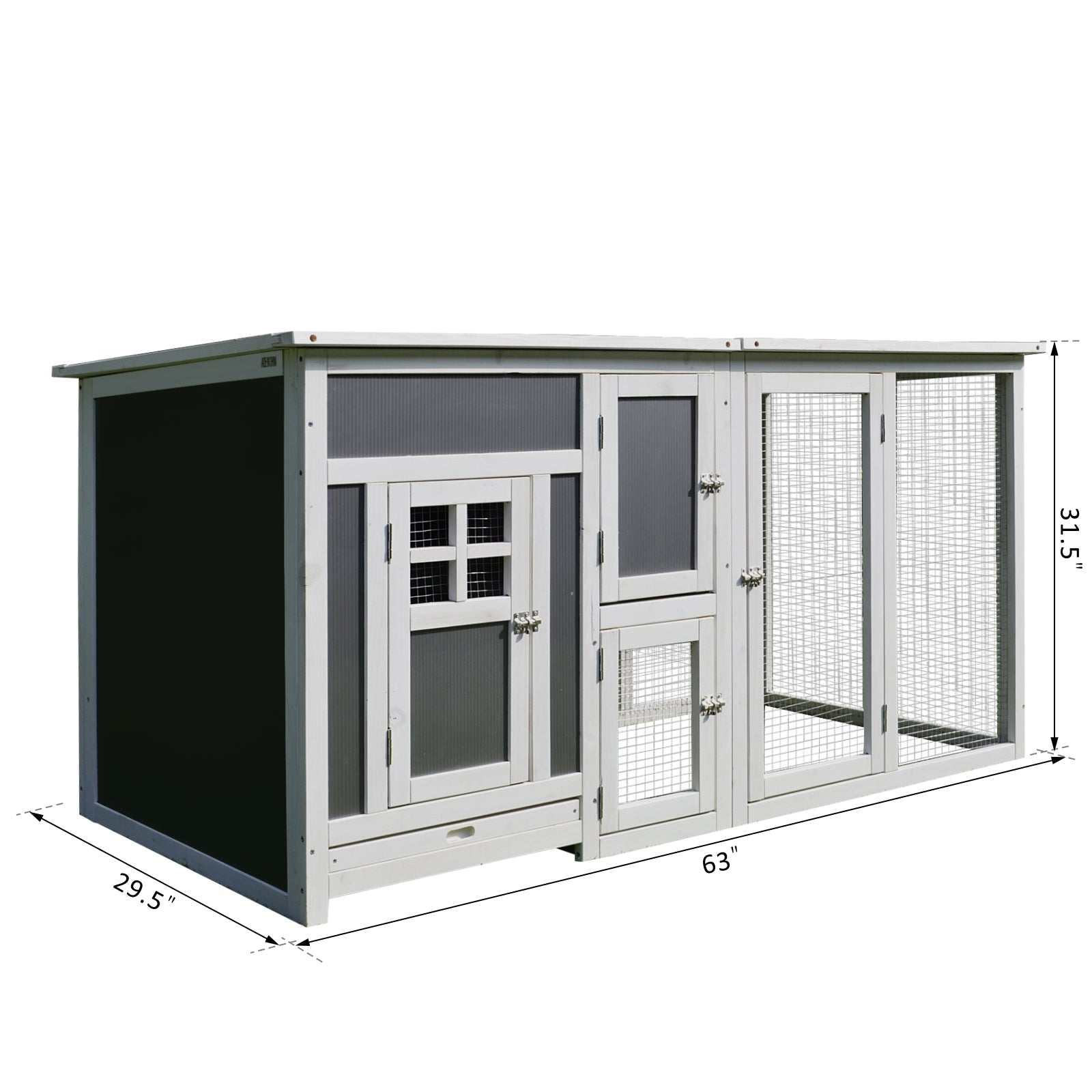 32” Wood Large Indoor Outdoor Hutch with Run - Grey and White