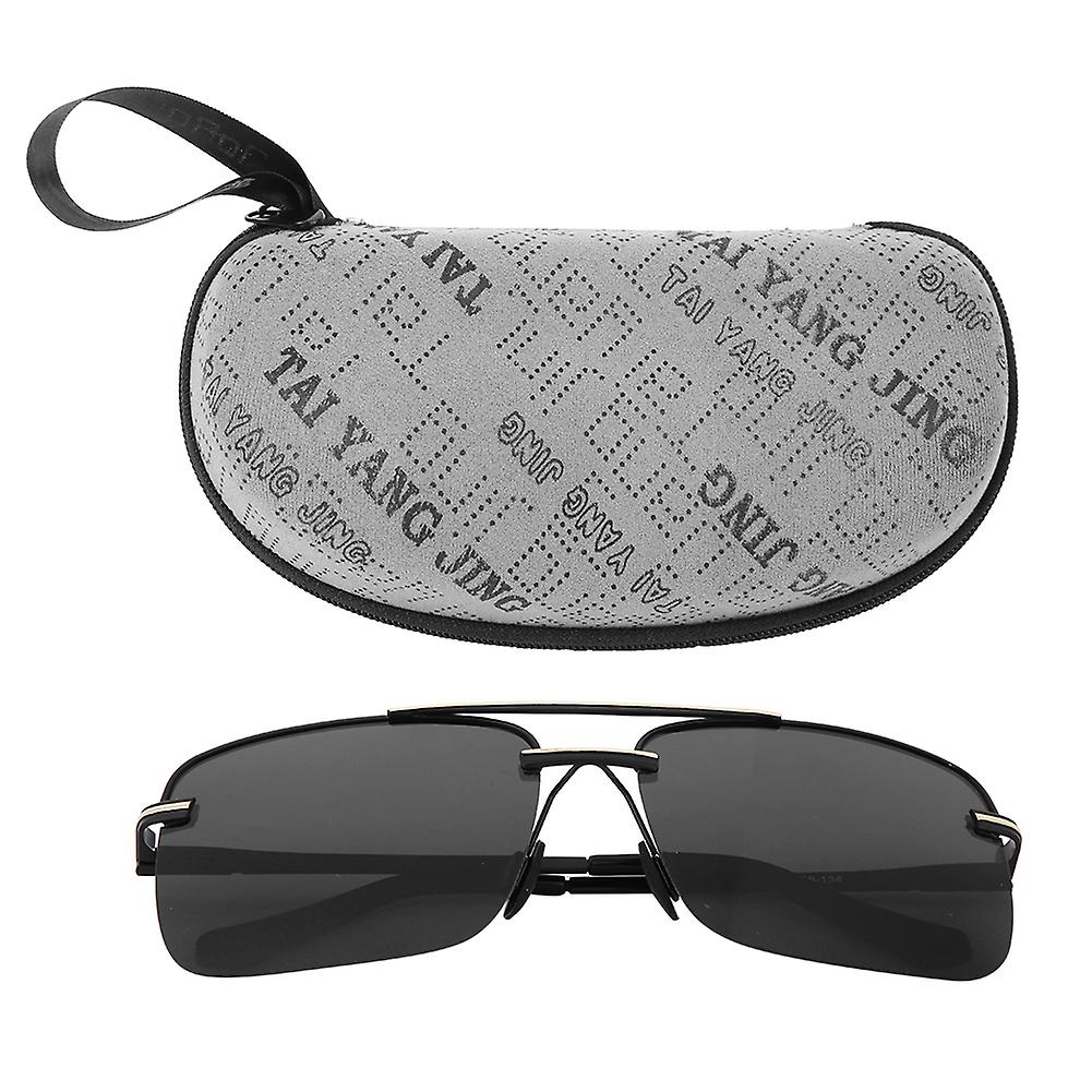 Fashionable Polarized Men Frameless Sunglasses Driving Night Vision Protection Glassesblack Gold Frame Black Gray Lens