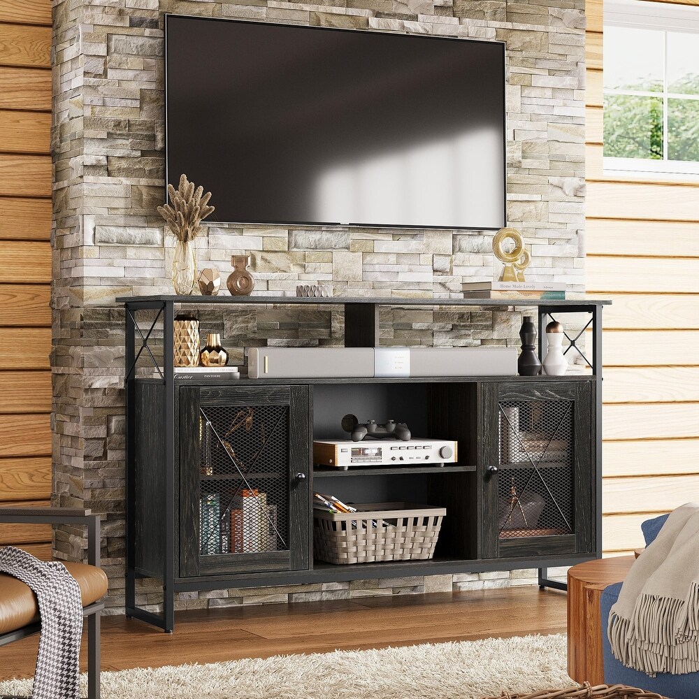 TV Stand 55 inch TV Tall Entertainment Center with Storage  Farmhouse Industrial TV Console for Bedroom Living Room