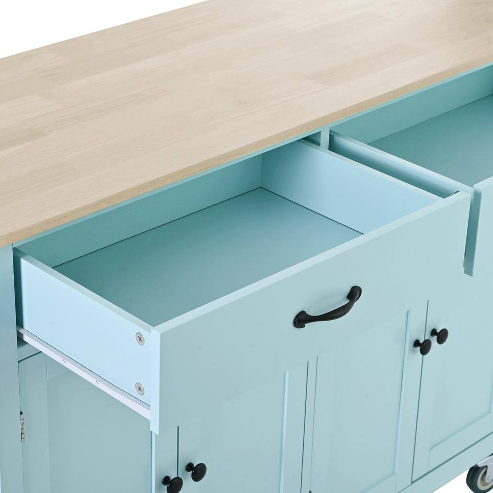 Mint Green Wood 54 in. Kitchen Island Cart with 4-Door Cabinet and 2-Drawers BKPP-billkin-52