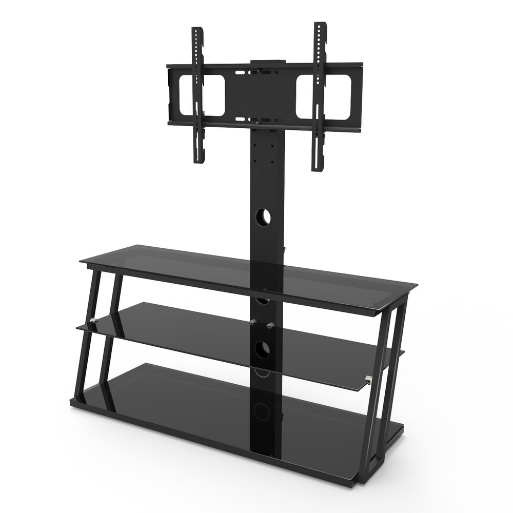 Height Adjustable Tempered Glass TV Stand